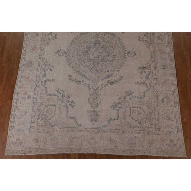 Antique Distressed Tabriz Persian Rug Hand-knotted Wool Carpet - 9'5" x 11'10"