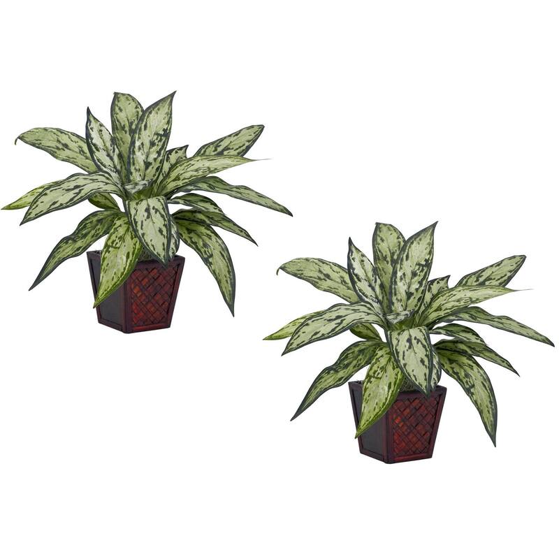 Artificial Silk Plants Set of 2 Realistic Faux Greenery Decor Home Office Living Room Plants - 1ft.