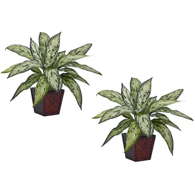 Artificial Silk Plants Set of 2 Realistic Faux Greenery Decor Home Office Living Room Plants - 1ft.