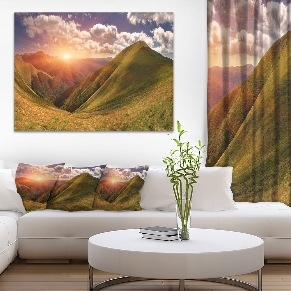 Sunrise Over Green Mountains - Landscape Photo Canvas Art Print