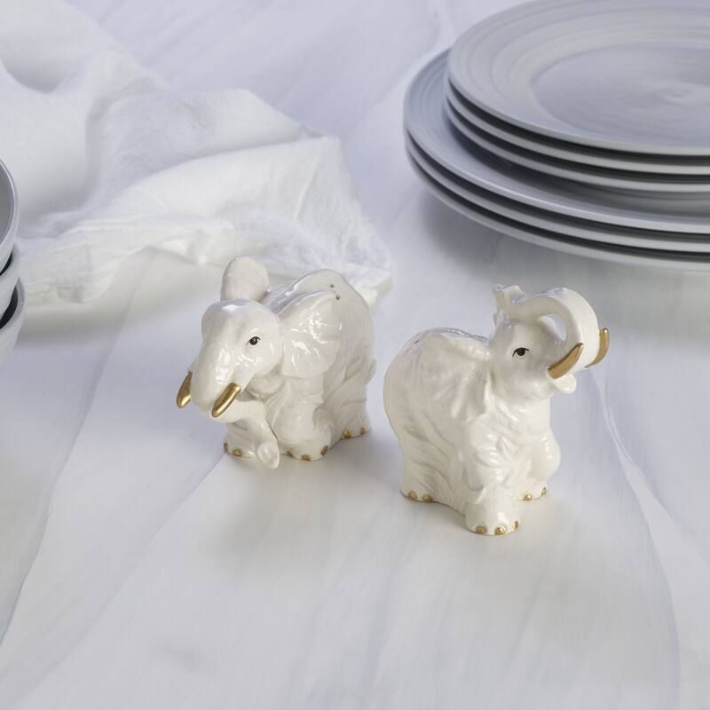 Fitz & Floyd Villa Palm Elephant Salt and Pepper Set - 4 Inch