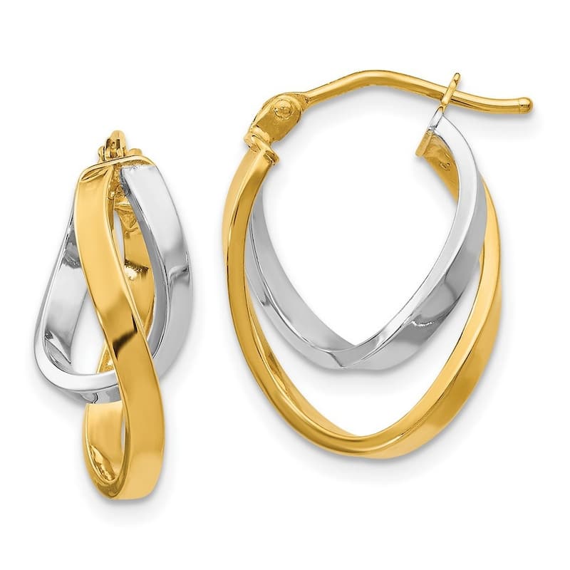Curata 14k Two-Tone Gold Polished Hinged Double Hoop Earrings (14mm x 17mm)