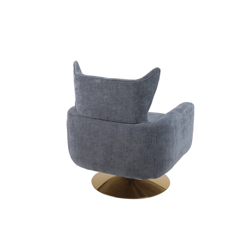 Swivel Accent Chair with Pillow Wide Upholstered & Gold Base, Modern Barrel Chair, 360-degree Swivel Sofa Chair for Living Room