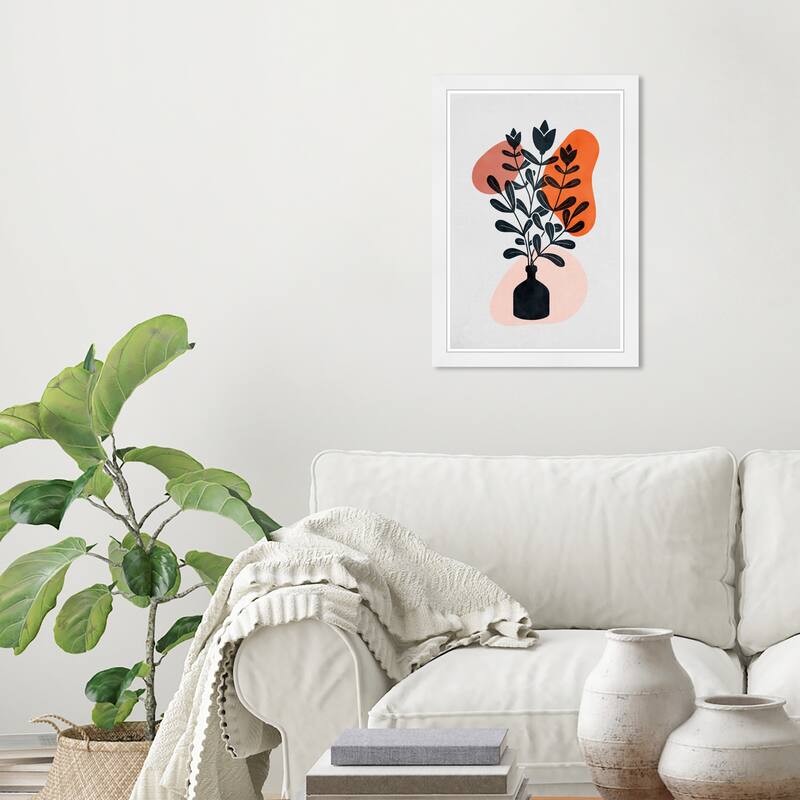 Wynwood Studio Prints Floral and Botanical flower & leaf Orange and Pastel Black Scandinavian Wall Art Canvas Print - White