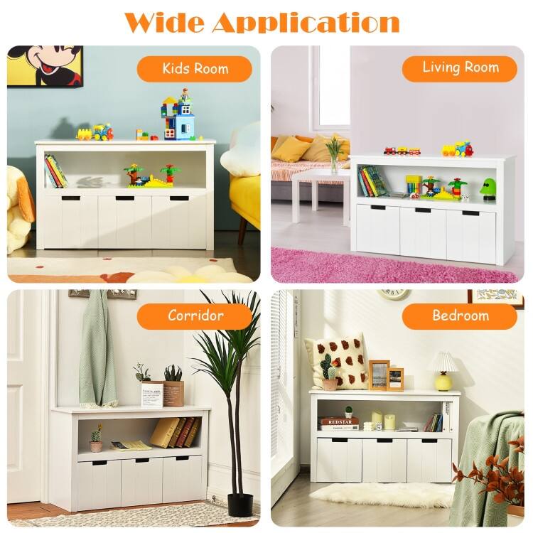 Kid Toy Storage Cabinet 3 Drawer Chest with Wheels Large Storage Cube Shelf - 40" x 13" x 24.5" (L x W x H)