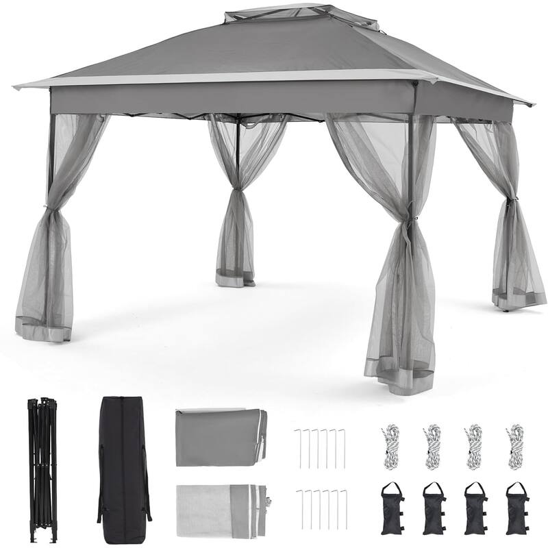 Bezseller 11' x 11' Pop -up Gazebo Tent with Mosquito Netting, Outoor Canopy Tent for Patio Garden Backyard Party