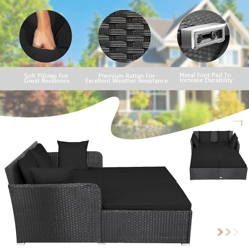 Costway Outdoor Patio Rattan Daybed Pillows Cushioned Sofa Furniture - See details