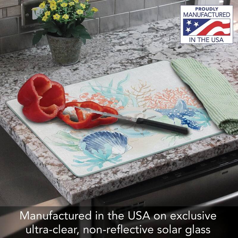 Seaside 3mm Heat Tolerant Tempered Glass Cutting Board 15” x 12” Manufactured in the USA Dishwasher Safe