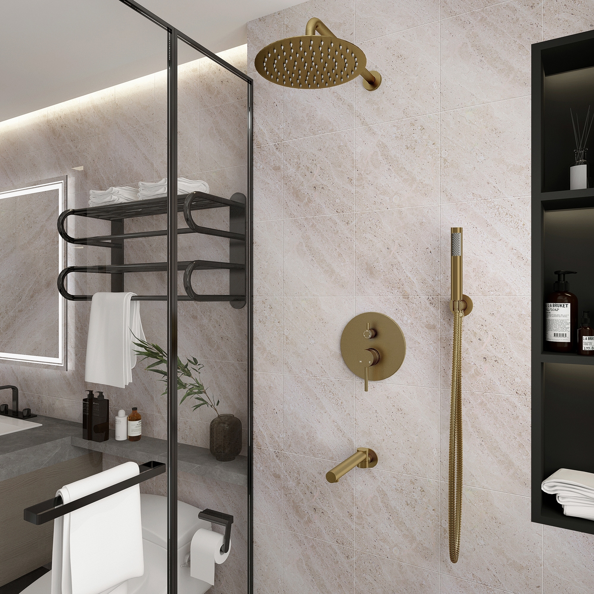 10-Inch Three-function Wall-mounted Round Shower Set With Swivel Bathtub Spout