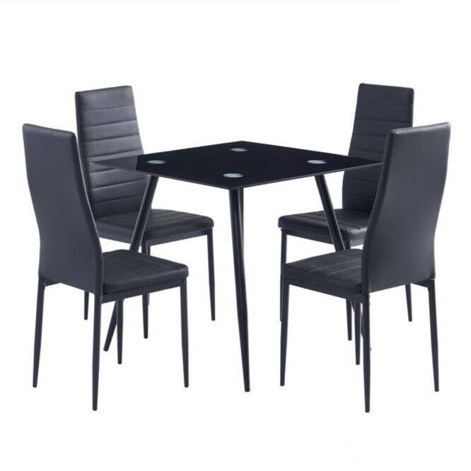 4pcs Elegant Black Assembled Stripping Texture High Backrest Dining Chairs