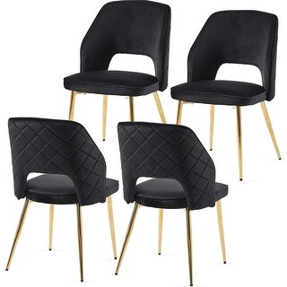 Set of 4 Black Velvet Upholstered Dining Chairs with Golden Metal Legs ...