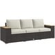 preview thumbnail 19 of 24, Outsunny 3-Seat Patio Sofa with Cushions, PE Rattan Outdoor Couch with Wood Grain Wide Armrests for Porch