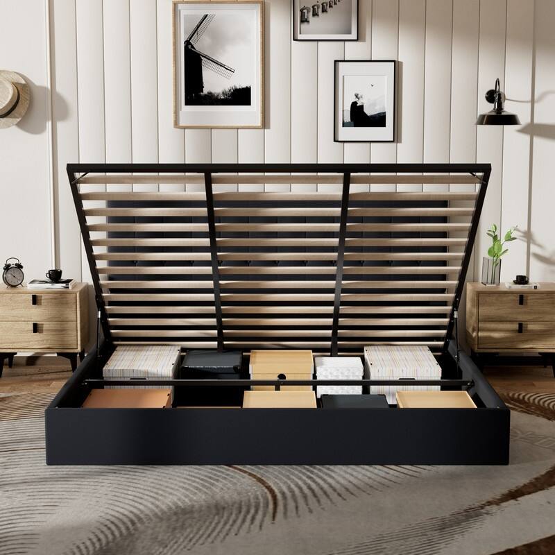 Plywood Frame Upholstered Platform Bed with Lift-up Storage