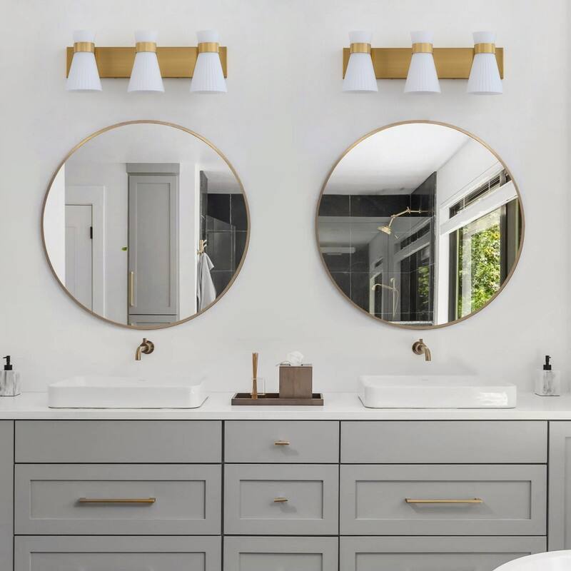 3 Light Gold Vanity Wall Sconce with White Glass Shades Modern Bathroom Lighting Fixture for Mirror and Dressing Area