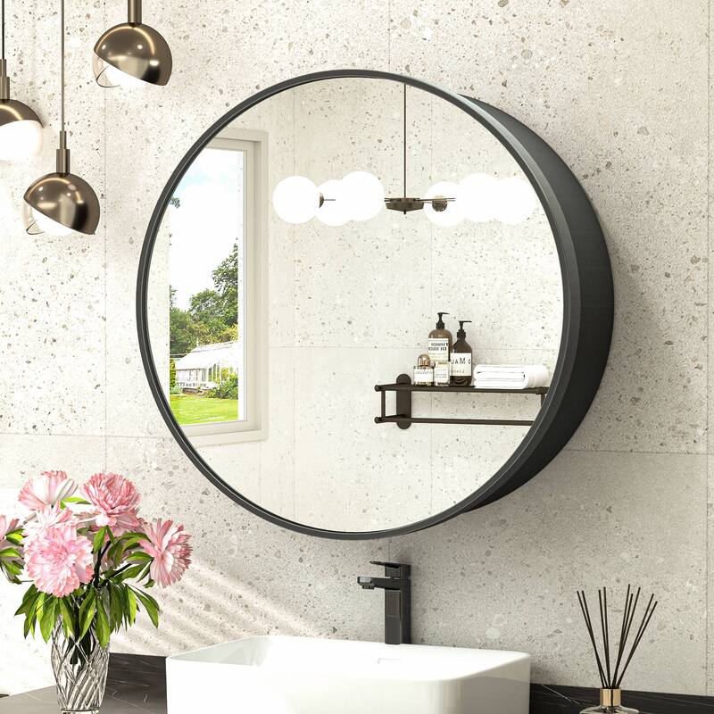 TokeShimi Round Medicine Cabinet with Mirror for Vanity - 20x20 - Black