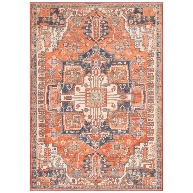SAFAVIEH Journey Jacalyn Transitional Machine Washable Rug - 5'5" x 7'7" - Rust/Navy - Rectangle