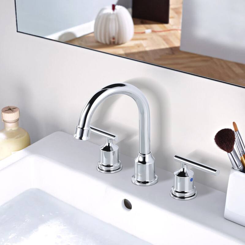WOWOW 8 in. Widespread Double-Handle Bathroom Faucet with Drain Kit