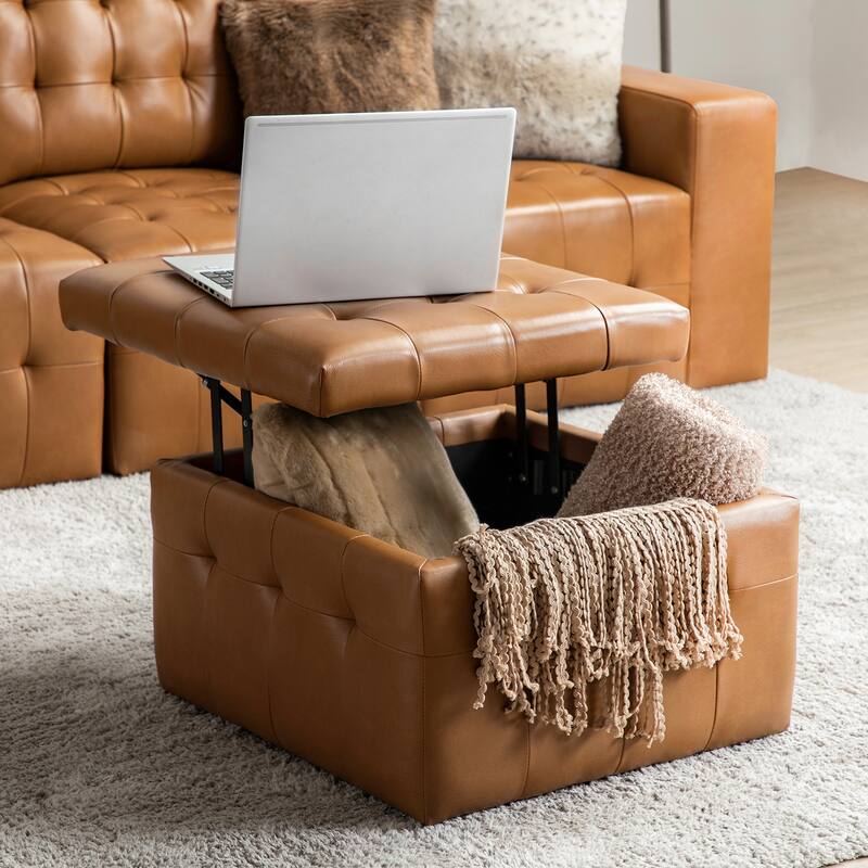 Aurora Genuine Leather Ottoman with Tufted Design by HULALA HOME