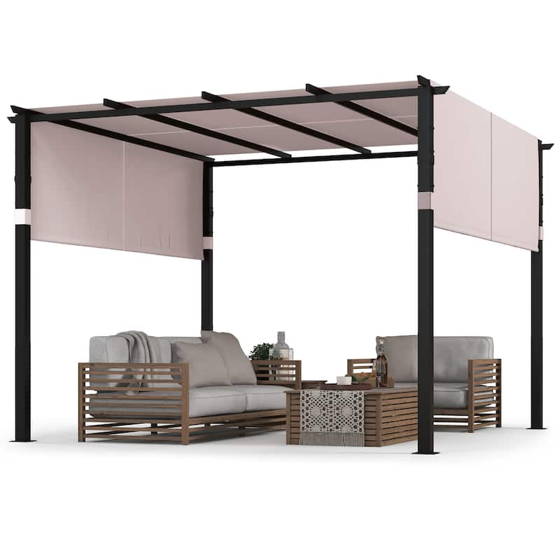 Gymax 10 x 10 ft Flat Top Pergola w/ Retractable Canopy Outdoor Grill