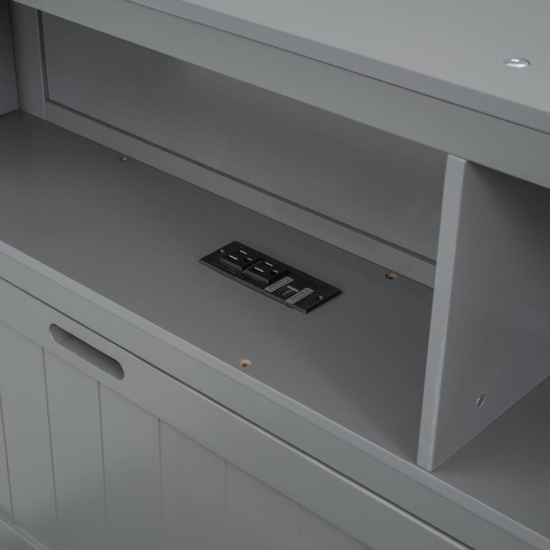 Wood Queen Size Hydraulic Platform Bed with LED and Charging Station
