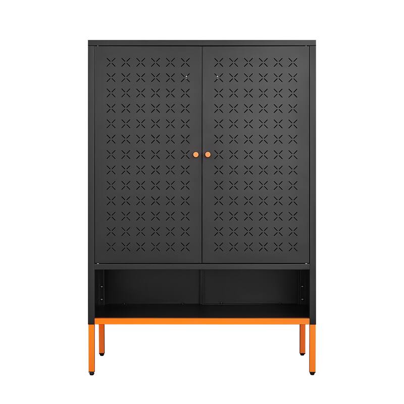Grid Double Door Shoe Cabinet, Three Adjustable Compartments , Suspended Hollow Shoe Changing Compartment