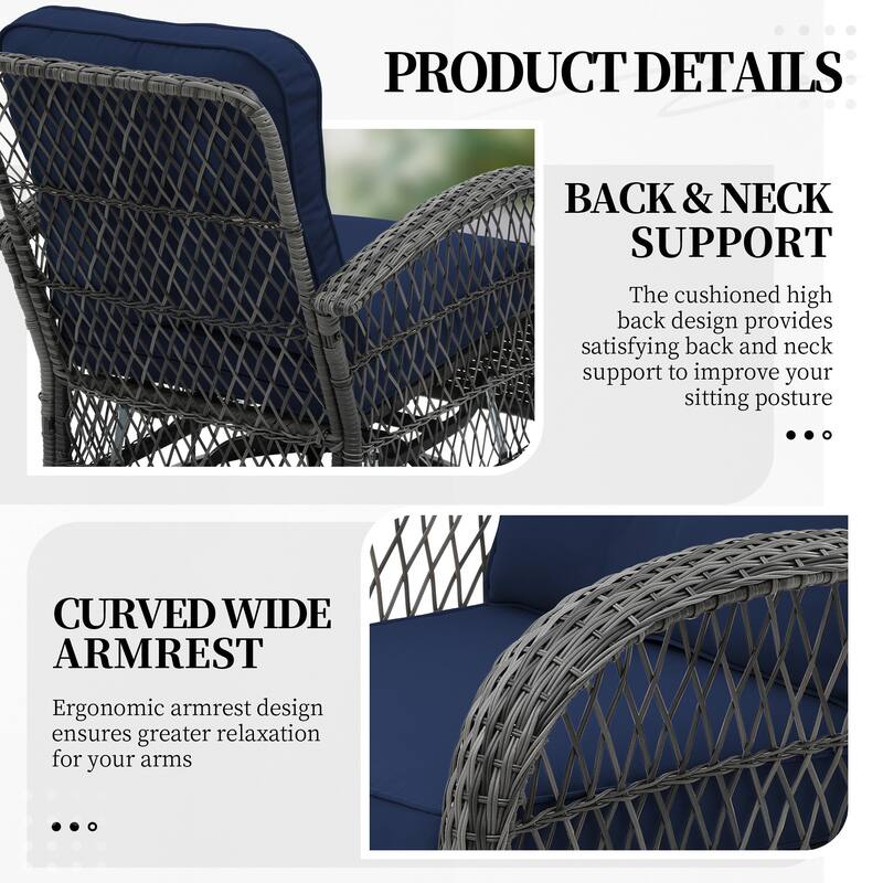 UPHA 6-Piece Patio Outdoor Wicker Swivel Rocking Chair Set with Side Table and Cushions