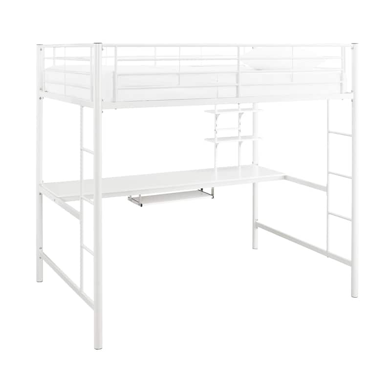 Walker Edison Abner White Metal Full Loft Bed with Desk