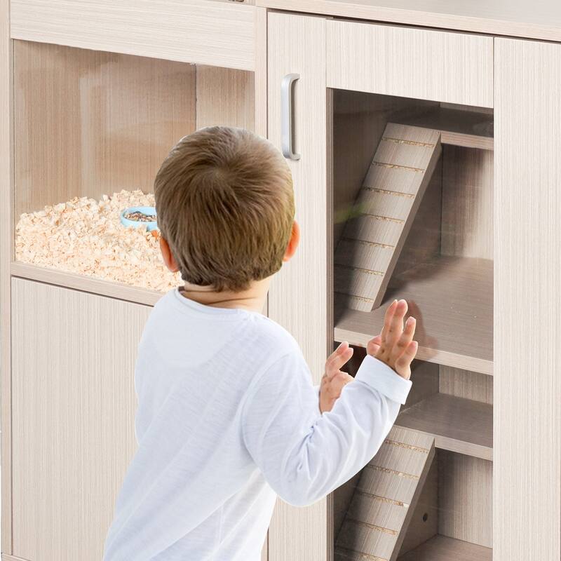 Roomfitters 4-Tier Wooden Guinea Pig Cage with Storage Cabinet, Openable Top and Acrylic Windows for Chinchillas and Hamsters
