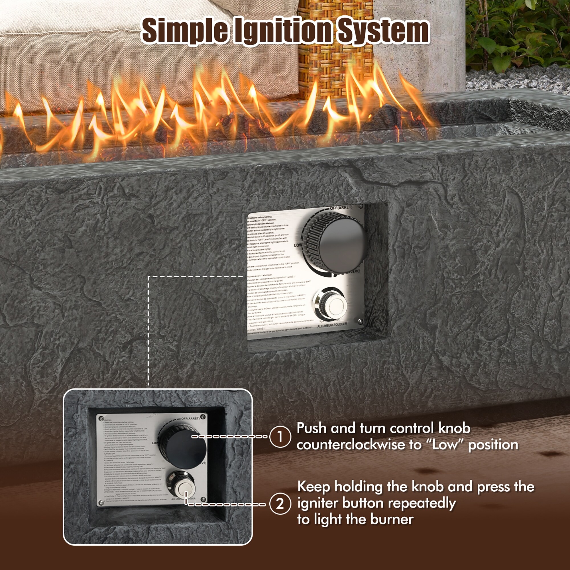 Gymax 42.5'' Magnesium Oxide Propane Gas Fire Pit w/Stainless