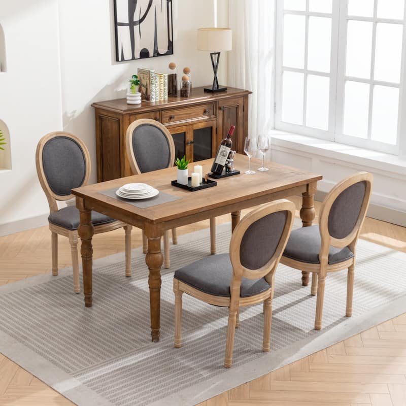 Dark Gray French Dining Chair Fabric Dining Table Chair Set of 2