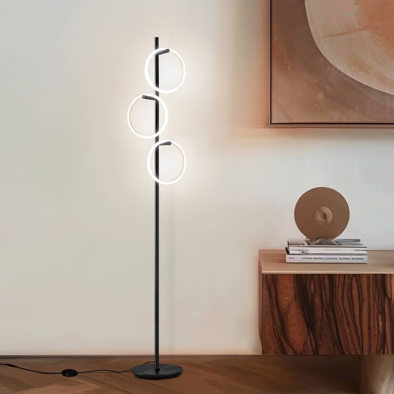 Brightech Saturn 66 in. Industrial 3-Light 3-Way Dimming LED Floor Lamp with 3 Replaceable LED Rings
