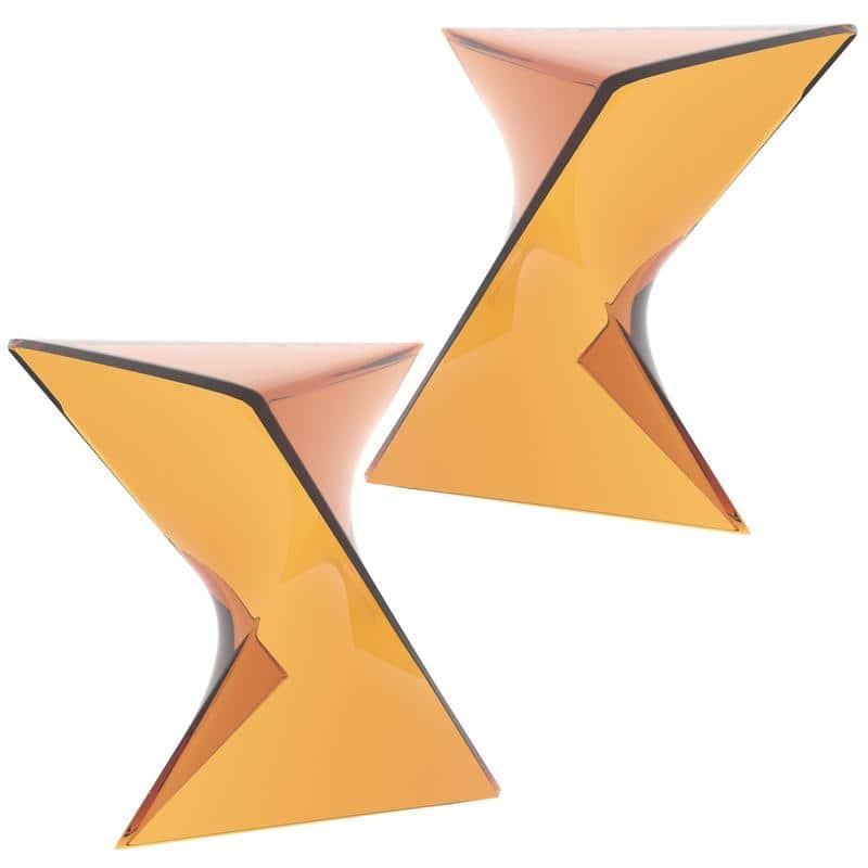 Randolph Modern Indoor Lightweight Side Table with Triangular Curved Design Accent End Table for Home Living Room or Bedroom - Set of 2 - Transparent Tea