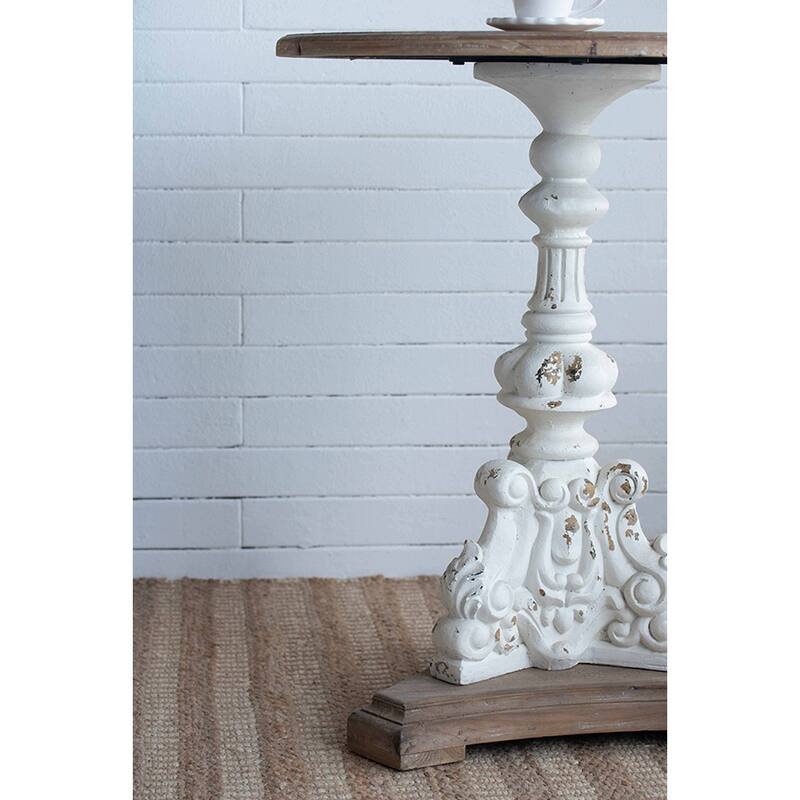 Charming Antique White Round Side Table with Exquisite Carved Base for Various Rooms