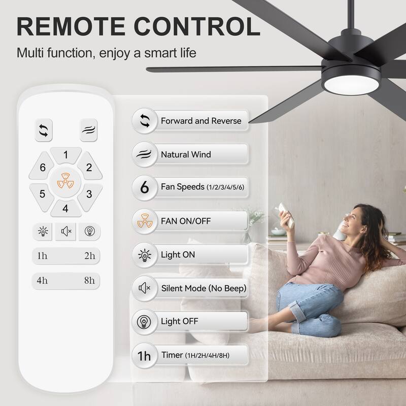 60" Reversible 10-Blade LED Ceiling Fan with Light and Remote