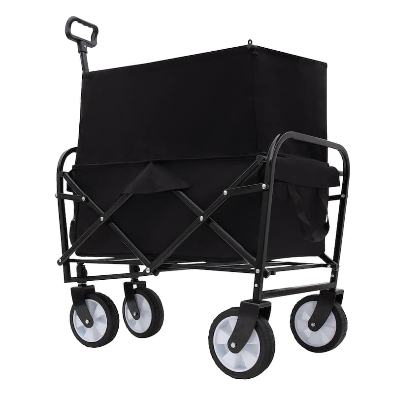 Extended Collapsible Utility Wagon - 225lb Capacity Heavy-Duty Folding Cart, Black