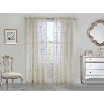 Grandeur Embroidered Sheer Curtain Valance and Tiers with Scallop Detail