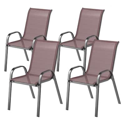 Black Steel Outdoor Dining Chairs Set of 4 with Mesh and Stackable Design - 21.3" W x 28" D x 36.6" H