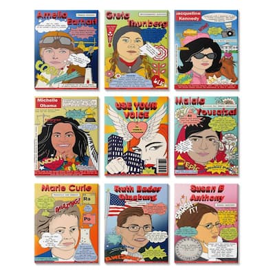 Stupell Female Leaders Mock Magazine Cover Iconic Women Facts 9 Piece Canvas Wall Art Set Design By Sangita Bachelet