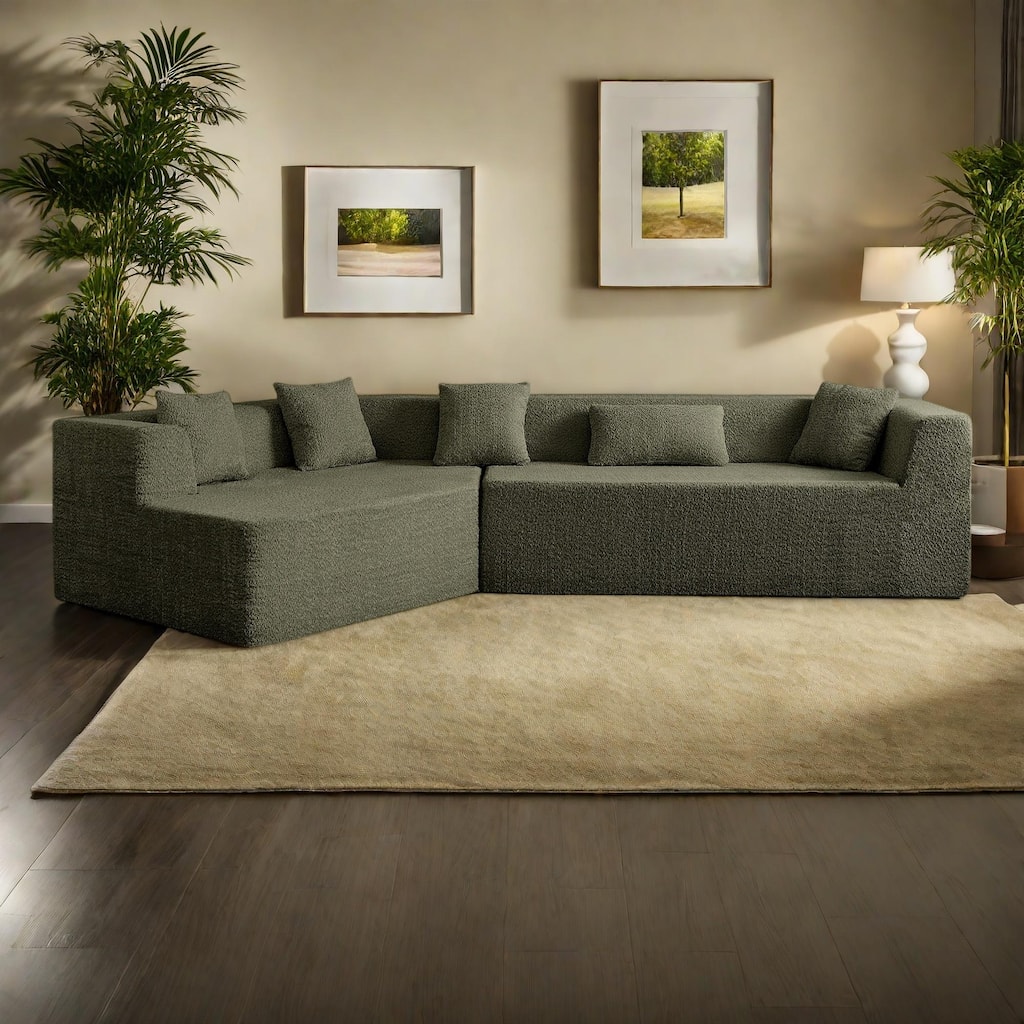 127.5"Polyester Modular Sectional Cloud Couch with Deep Seat, No Assembly Required, and Modern Minimalist Design