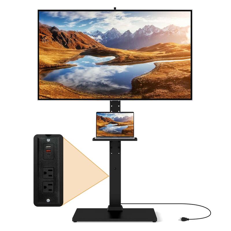 Costway Floor TV Stand with Power Outlet Height Adjustable Tall TV - See Details - Black - See Details