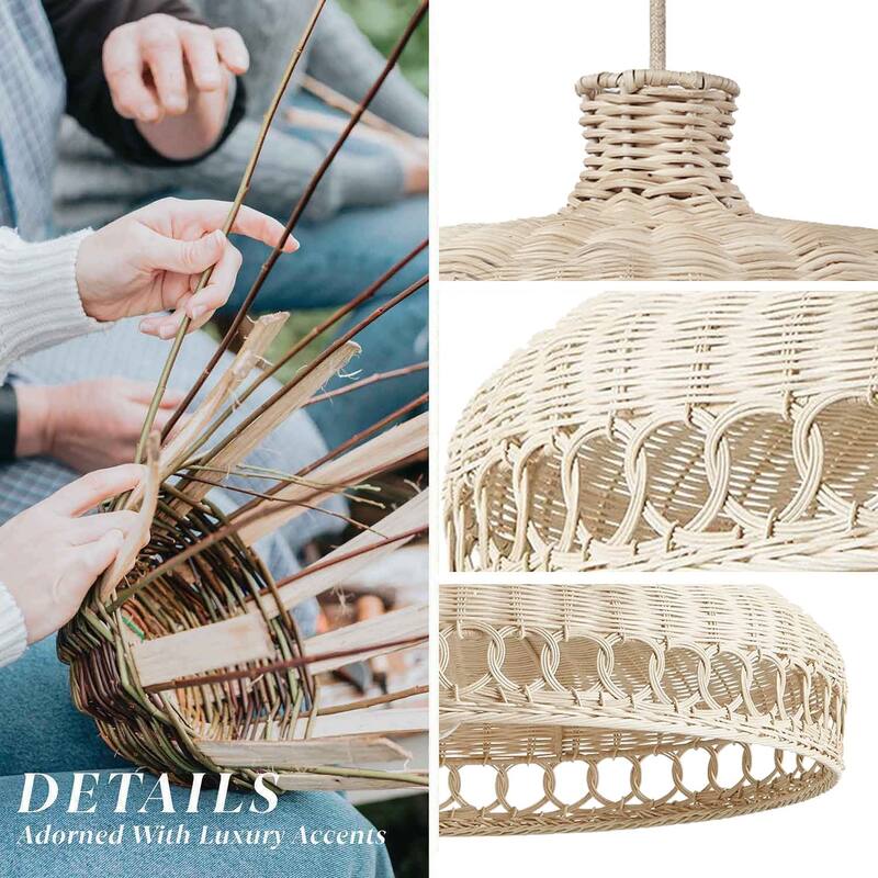 Verona - 22" Rattan Plug-In or Hardwired Pendant Light for Kitchen, Dining, Bedroom in Boho & Coastal Style