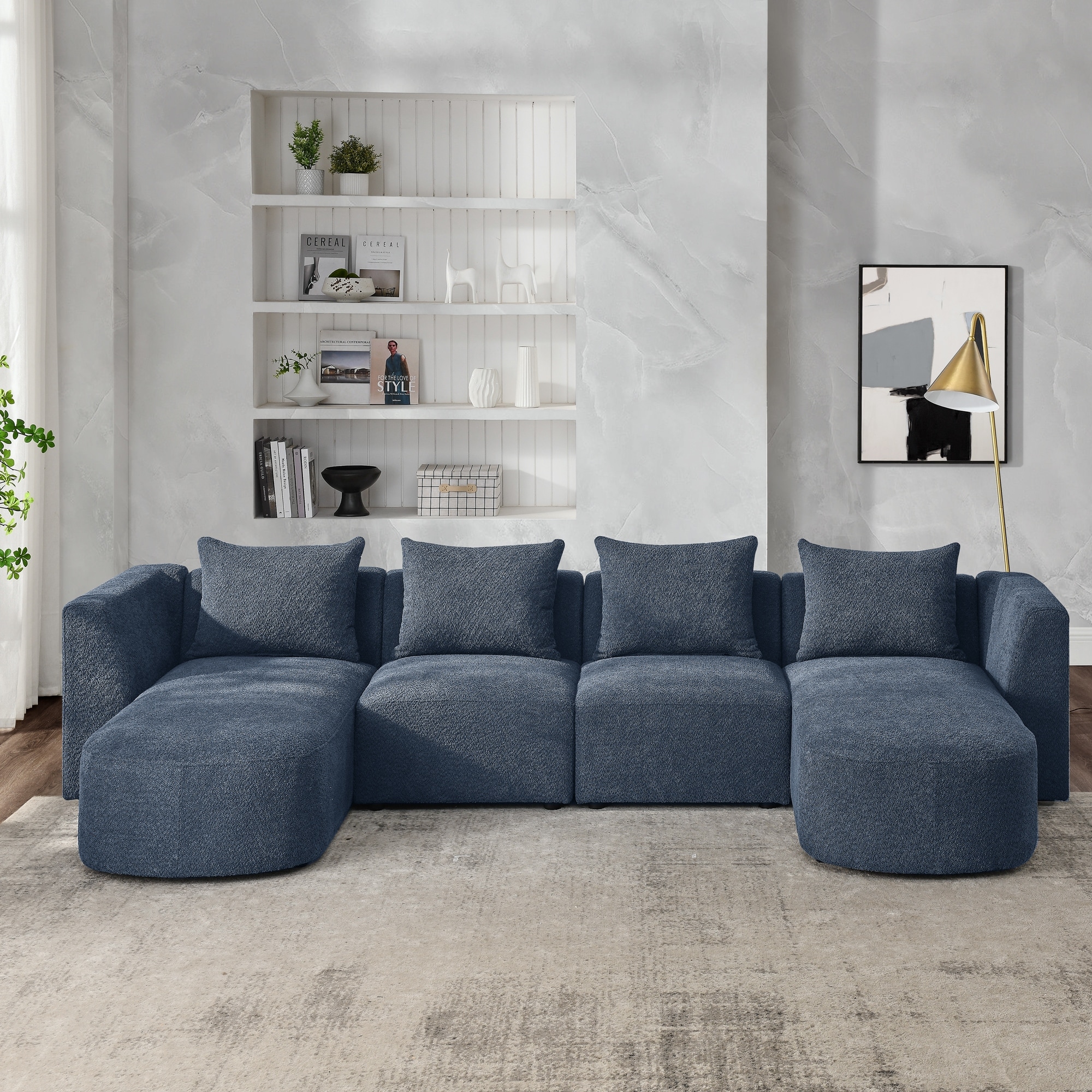 Navy Modern U Shape Sectional Sofa with 2 Single Seats and 2 Chaises