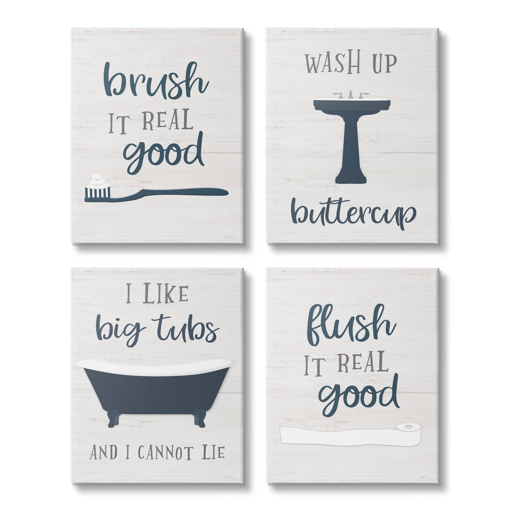 Stupell Bathroom Rules Humor Good Hygiene Puns Blue Grey 4pc Multi
