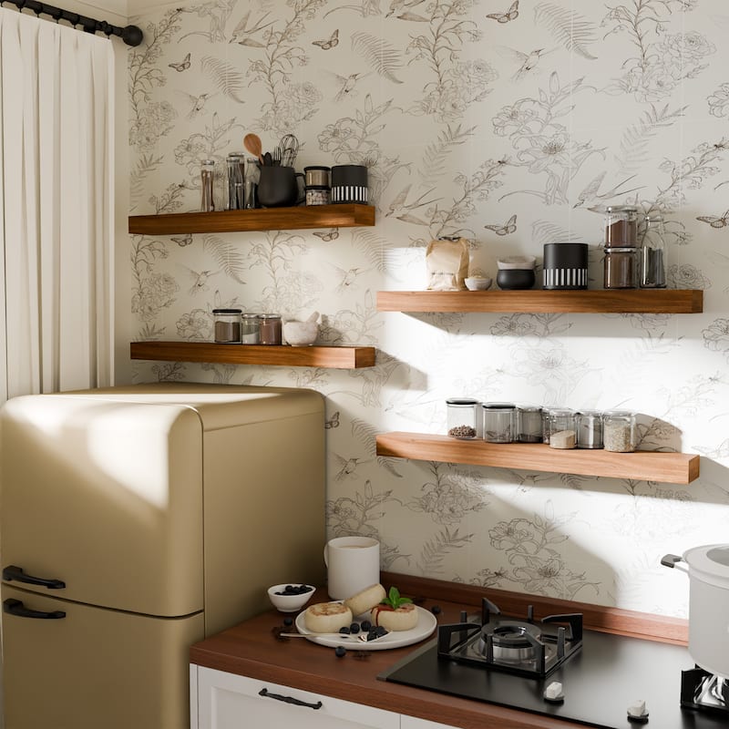 Set of 4 Wooden Floating Wall Shelves for Bathroom, Kitchen, Living Room