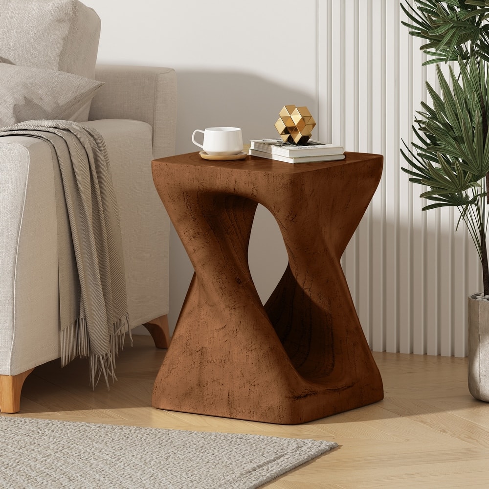Unique Hollow Twisted Spiral Shape Side Table with Wood Grain Texture
