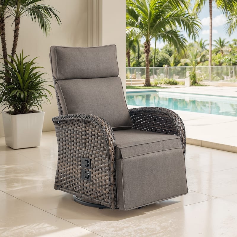 Meyreso 2-Piece Wicker Swivel Reclining Chaise Lounge with Adjustable Backrest & Footrest