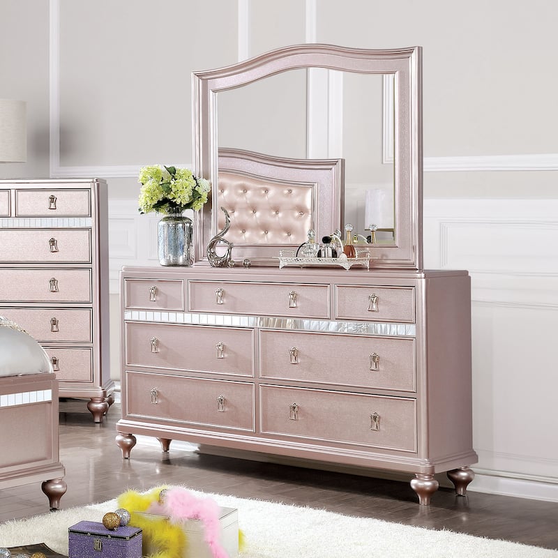 Dzhebel I Contemporary 2-piece 7-Drawer Dresser and Mirror Set by Copper Grove - Rose Gold