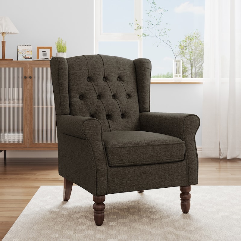 Button Tufted Wingback Accent Chair Upholstered Armchair - Taupe-Chenille
