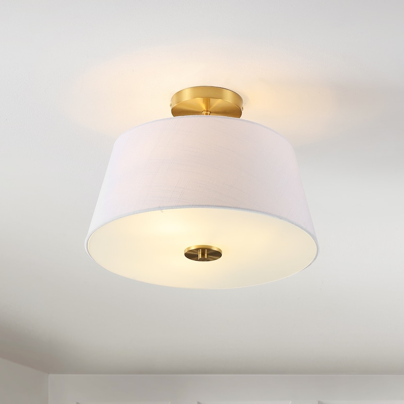 Ava 15" 3-Light Modern Midcentury Iron LED Semi Flush Mount, Brass Gold/White by JONATHAN Y