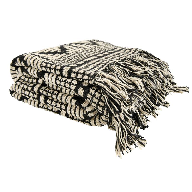 Soft Cotton Blend Throw with Diamond Pattern and Fringe
